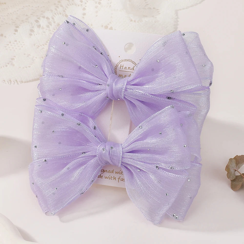 2Pcs Exquisite Princess Bow Hair Clip Set 4.72 Inches Diamond Sets Bow Children's Hairgripes Ladies' Sweet Ponytail Hair Clip