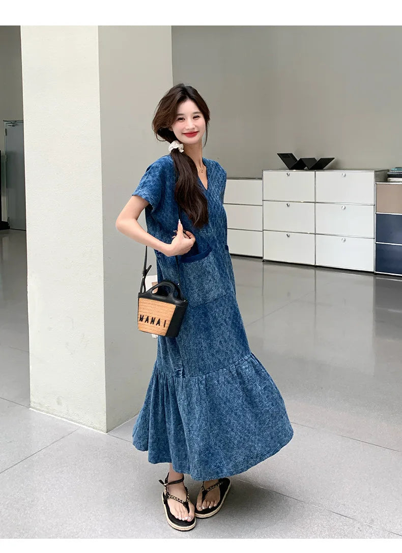 Retro Denim Dress Women's Summer Design Sense Fashion Loose Dress