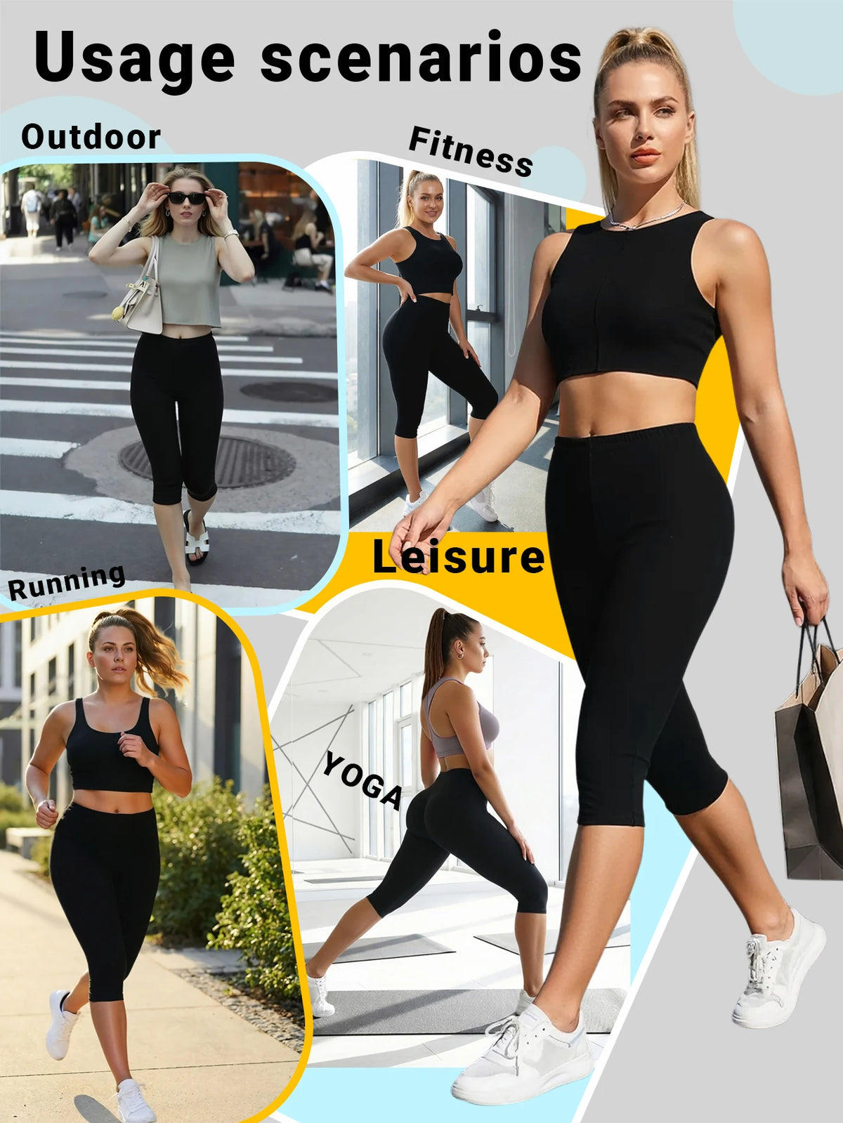 New Black Openwork Mesh Capris Leggings Stretchy Breathable Soft Sports Fitness Pants Everyday Wear Stylish Casual Tights