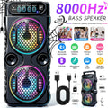 8000Hz portable Bluetooth speaker, outdoor deep bass, wireless dual speakers, microphone support, party audio, dual speakers, 12