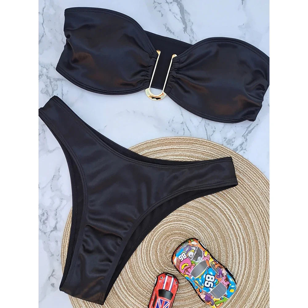 Bandeau Bikini Swimsuit Women 2026 Two-piece Swimwear Thong Bikinis Sets Female Bathing Suit Push Up Monokini Beach Wear Biquini