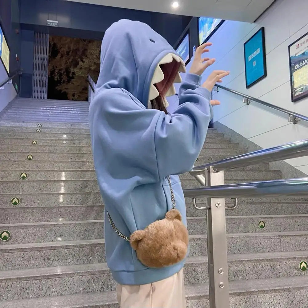 Men Shark Hoodie Winter Pullover Sweater Casual Pocket Long Sleeve Pull Female Solid Hooded Sweaters Trendy Couple's Pullovers