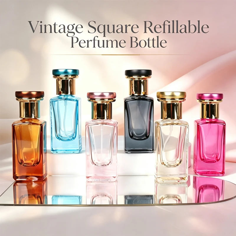Men Women Perfume Refillable Bottle Fragrance Cosmetic Packaging Square Glass Spray Bottle For Travel Accessories