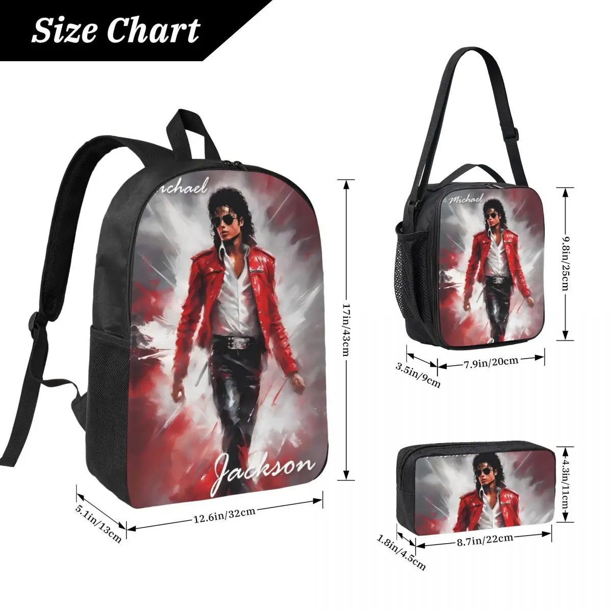 MJ 3pecs/set Backpack for Student High School Daypack Lunch bag Pencil Case