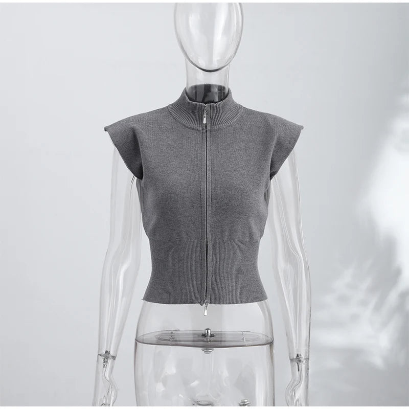 Elegant Knitted Zipper Women's Sweater Solid Full Sleeve Stand Collar Loose Open Stitch Female 2026 Fashion Autumn Outwear Lady