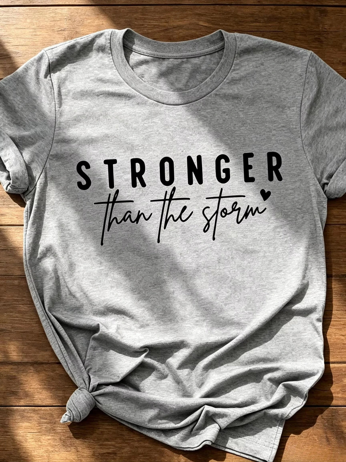 Women Crew Neck Short Sleeve T Shirt Stronger Than The Storm Inspirational Slogan Graphic Print Mustard Color Casual Spring
