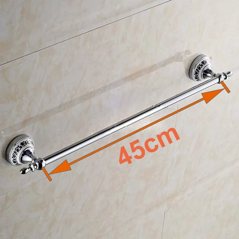 Luxury Towel Rack Wall Mounted Bathroom Accessories Set Ceramic Stainless Steel  Bath Hardware Sets Chrome Toilet Brush Holder