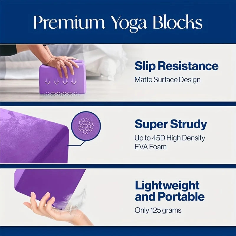 3pcs Set with Two Yoga Blocks+Resistance Bands, EVA Yoga Blocks, Stretching Resistance Bands Suitable for Beginner Yoga, Stretch