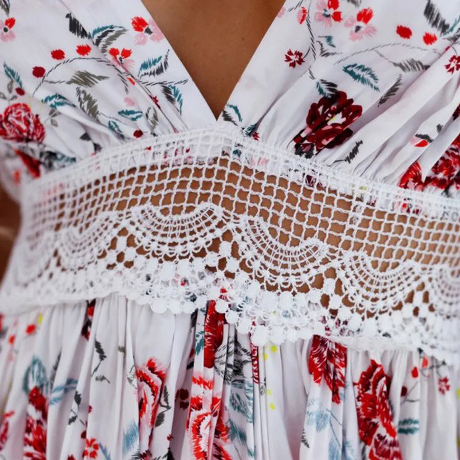 Sexy Strapless Floral  Waist Dress Cross-Border Elegant Cotton Blend Wrap Chest Style No Sleeve Summer New Arrival