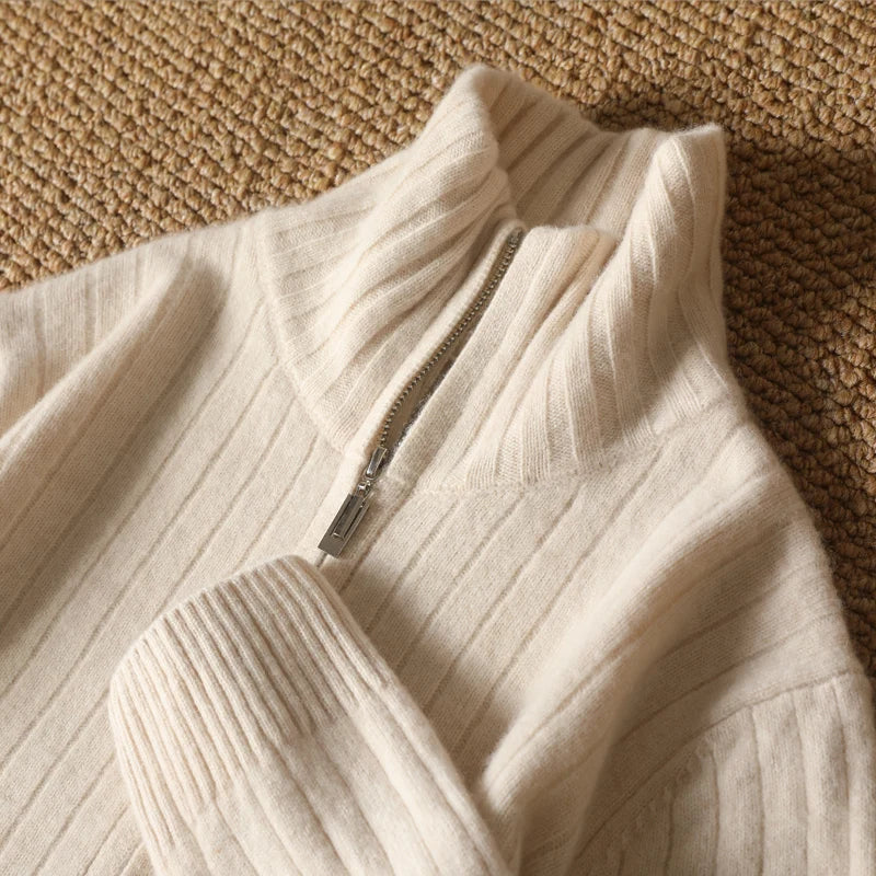 Men's Coat Winter Thickened New 100% Merino Wool Sweater Business Casual Zipper Lapel Cardigan Long Sleeved Warm Knit Jacket