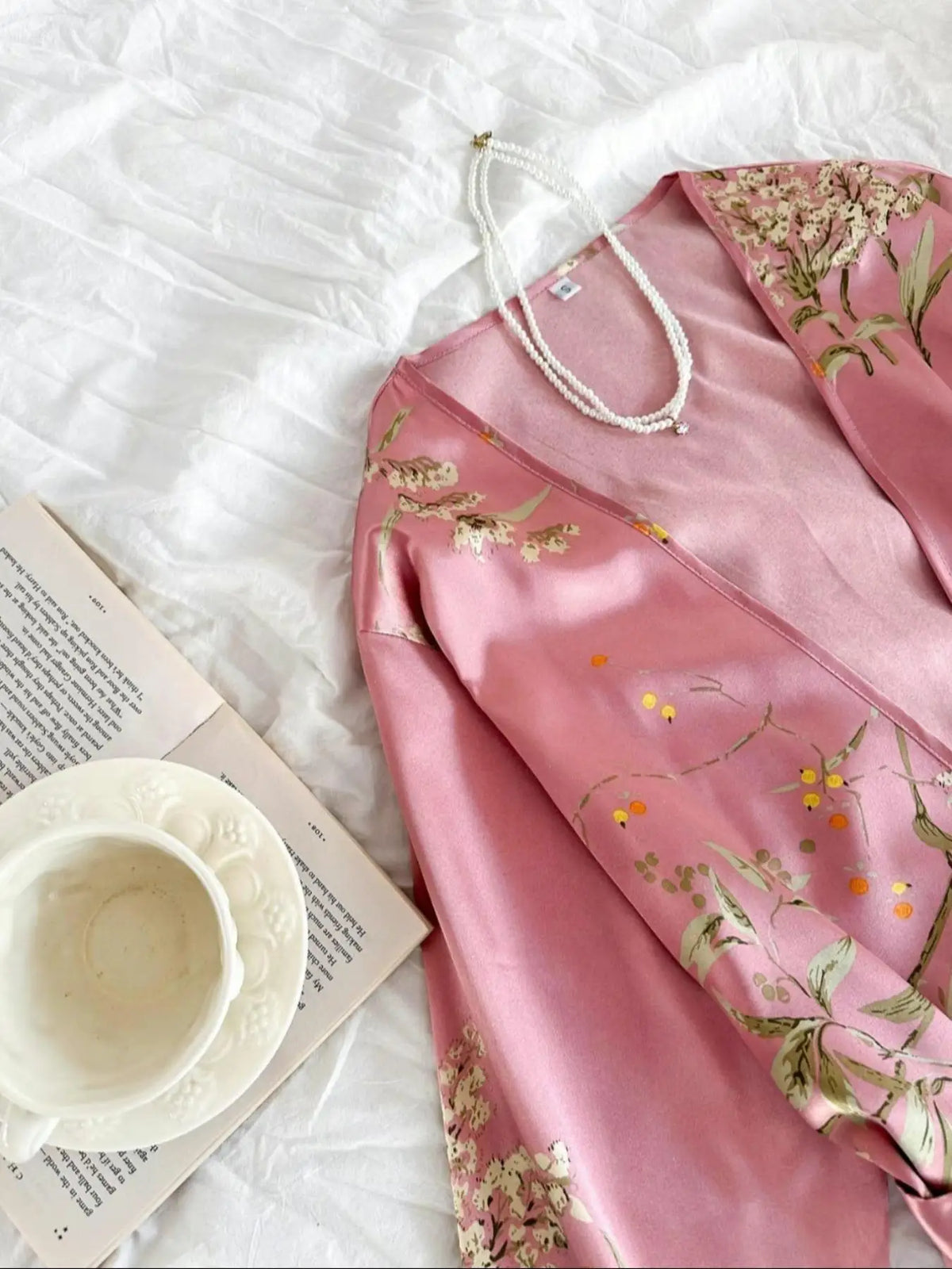Ladies Pink Cherry Print Sleepwear Thin Robe Home Clothes Soft Comfortable Nightgown for Women