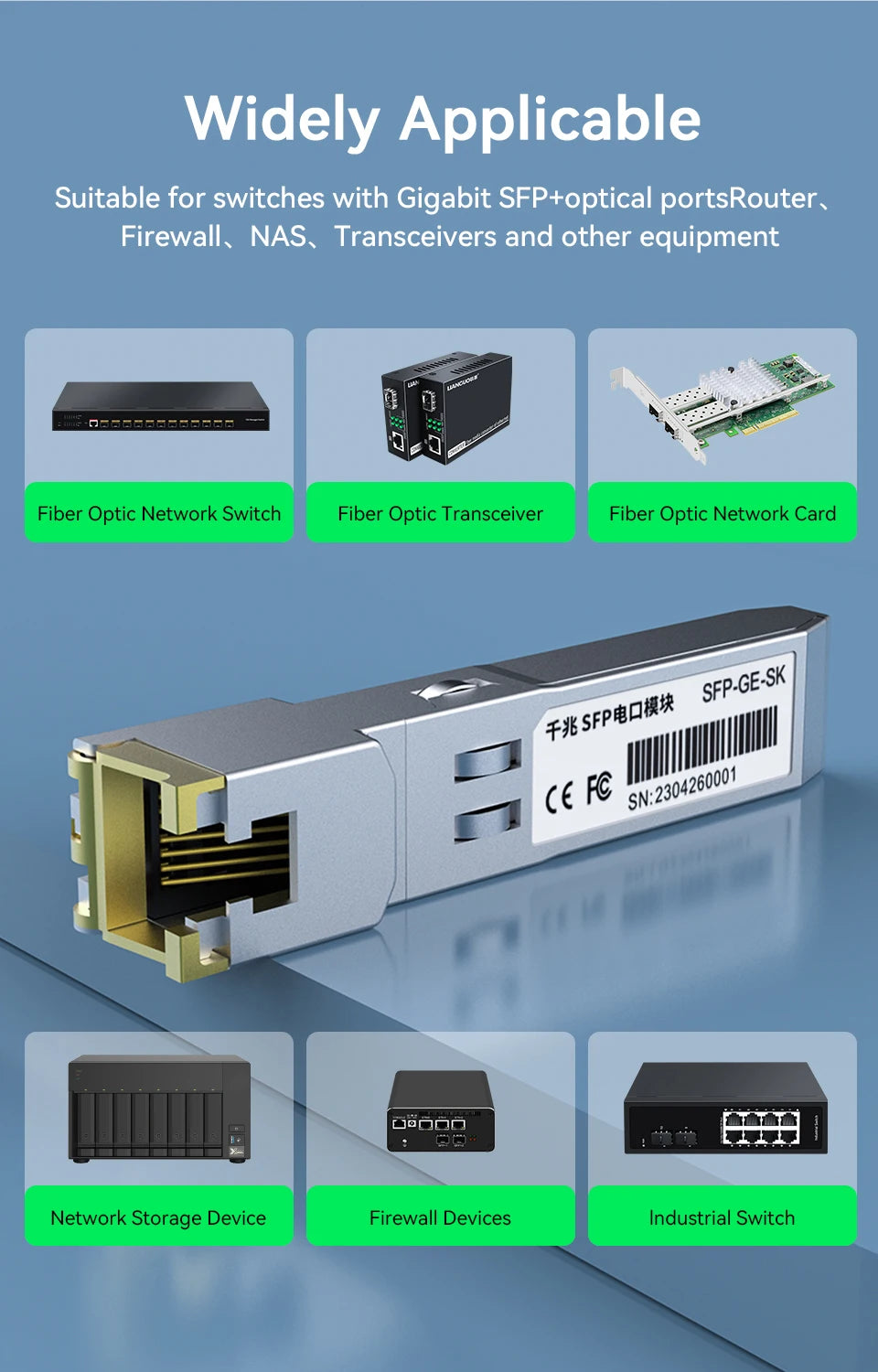 1.25G SFP to RJ45 Copper SFP Module Transceiver, 1000Base-T SFP to Ethernet Module 1000M Transceiver Module