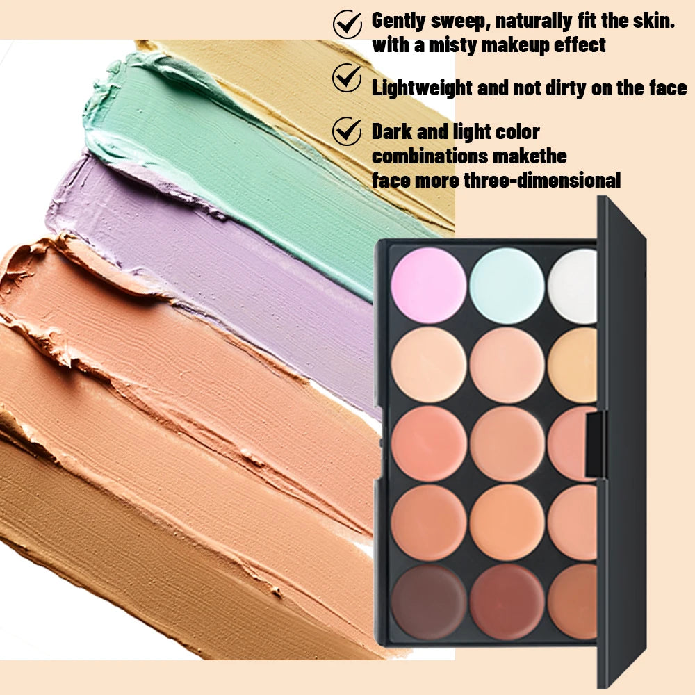 15 Colors Face Concealer Cream Contour Palette,Moisture Cream Makeup Foundation Full Coverage Foundation Covering Perfect Makeup