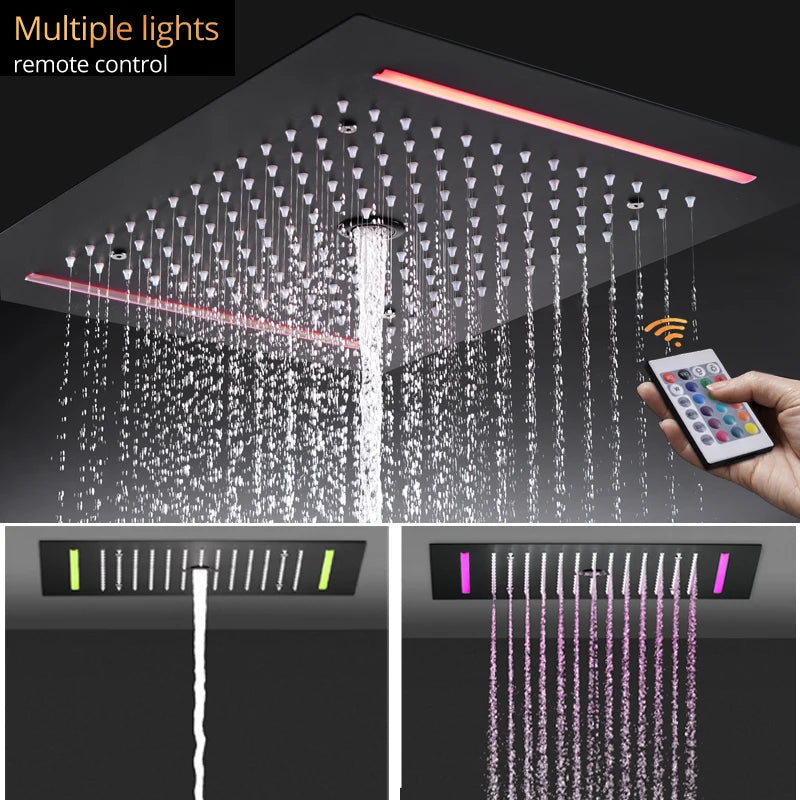 Digital Shower Set Ceiling Rain Shower Head LED Black Thermostatic Mixing Valve