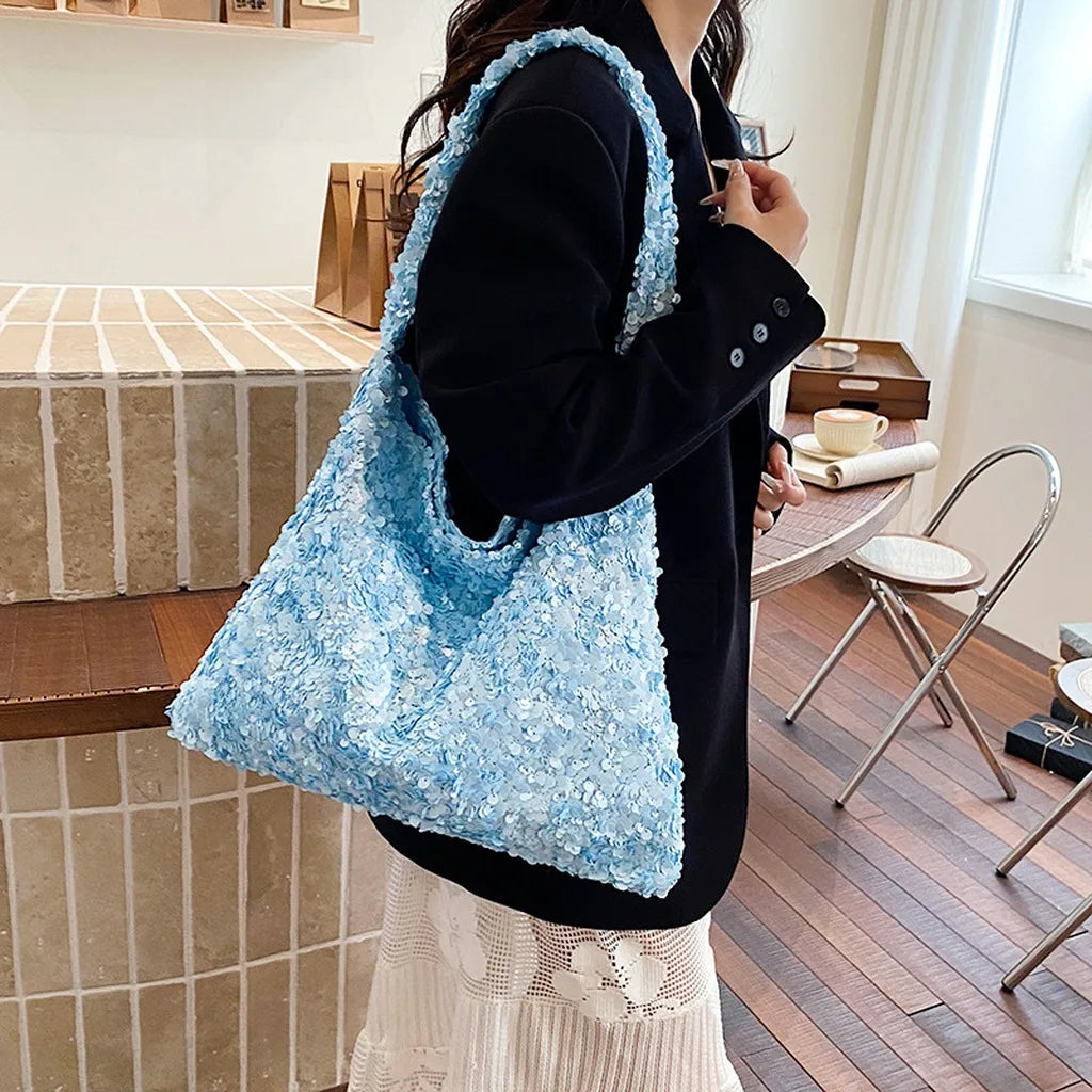 Women'S Sequined Tote Bag Medium-Soft Shoulder Tote Bag Large Capacity Tote Casual For Shopping Meeting Date