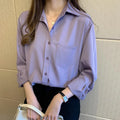 Women Spring Autumn Style Blouses Shirts Lady Casual Long Sleeve Turn-down Collar Solid Color Blusas Tops WY1034