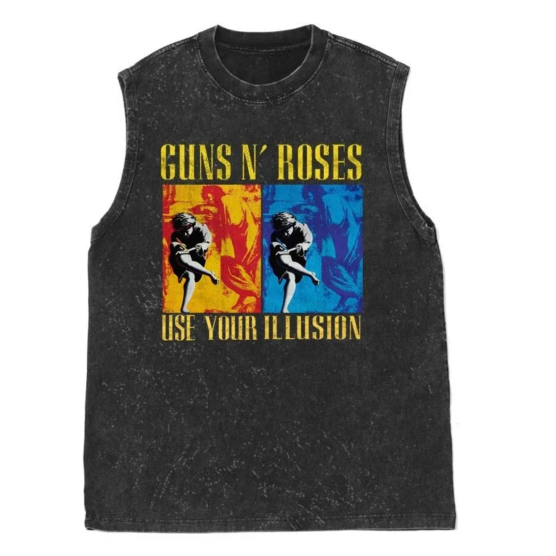 Oasis Band washed retro American street minimalist rock vest print T-shirt high-quality pure cotton Harajuku Y2K top