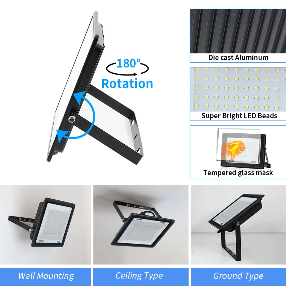 Outdoor LED Floodlights 10W 20W 30W 50W 100W 150W 200W 300W AC220V AC110V Ultra-bright Garden Garage Lighting Outdoor LED Light