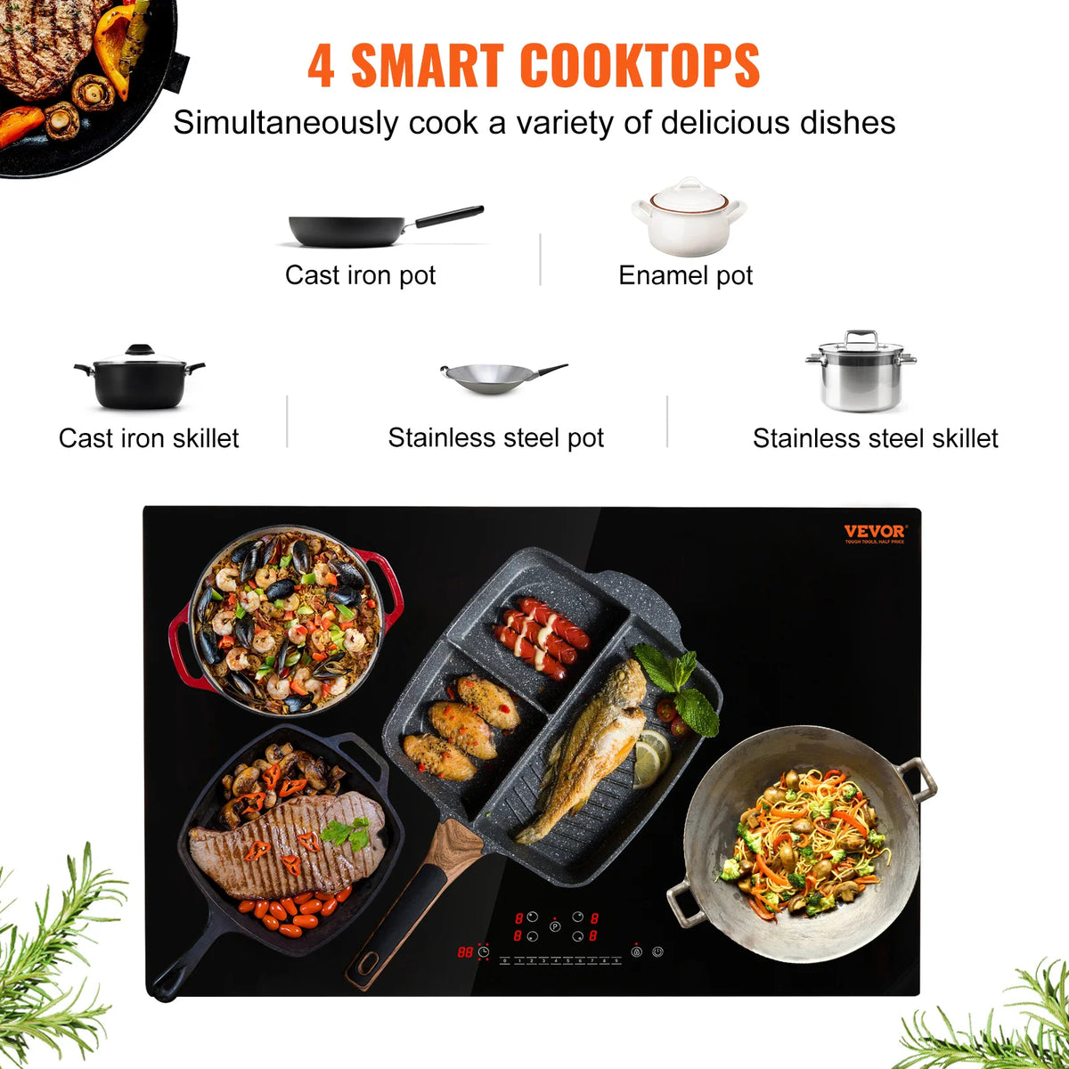 SucceBuy 4 Burners 30'' Electric Cooktop Induction Stove Top Built-in Magnetic Cooktop with 9 Heating Level Touch Screen Burner