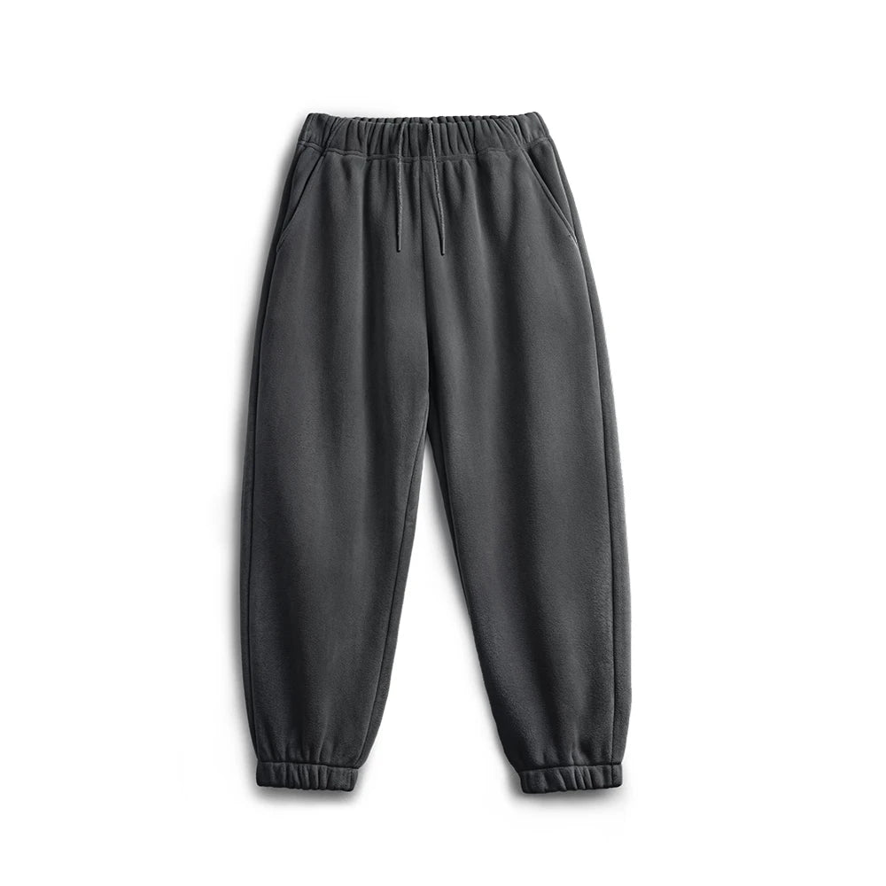 Maden Men's Casual Polar Fleece Cuffed Sweatpants Solid Color Elastic Waist Fleece-lined Pants Warm Sports Straight-leg Trousers