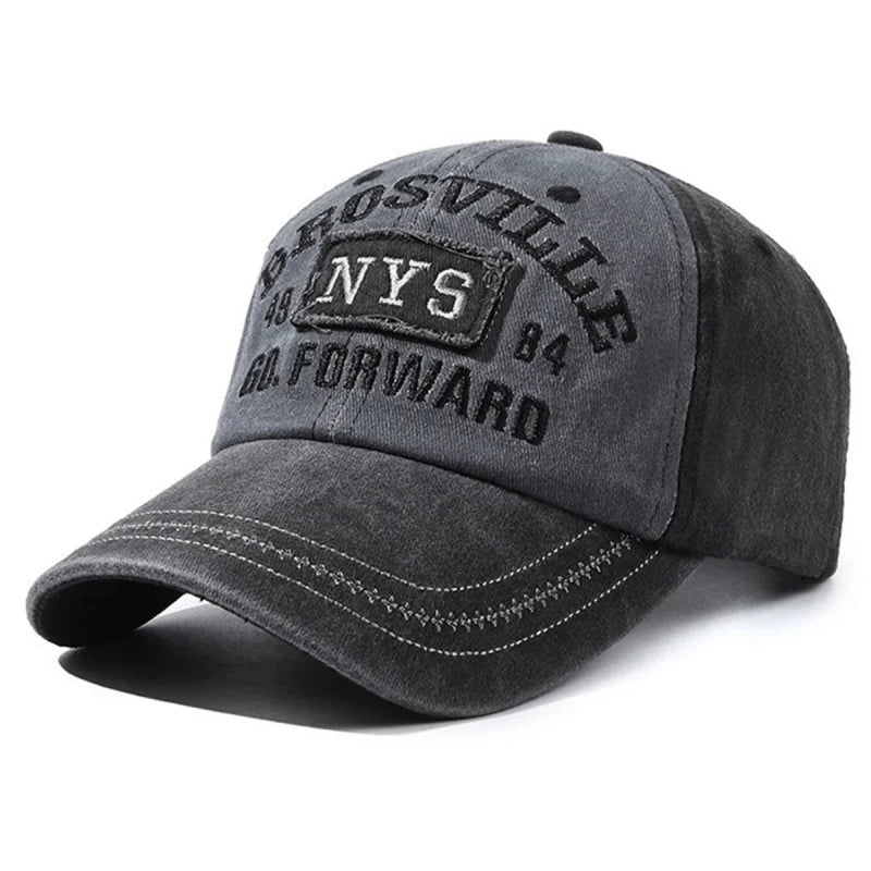 Four Seasons Men's Retro Letter Baseball Cap Casual Wash Embroidered Cap Curved Brim Bowler Hip Hop Streetwear Sun Hat