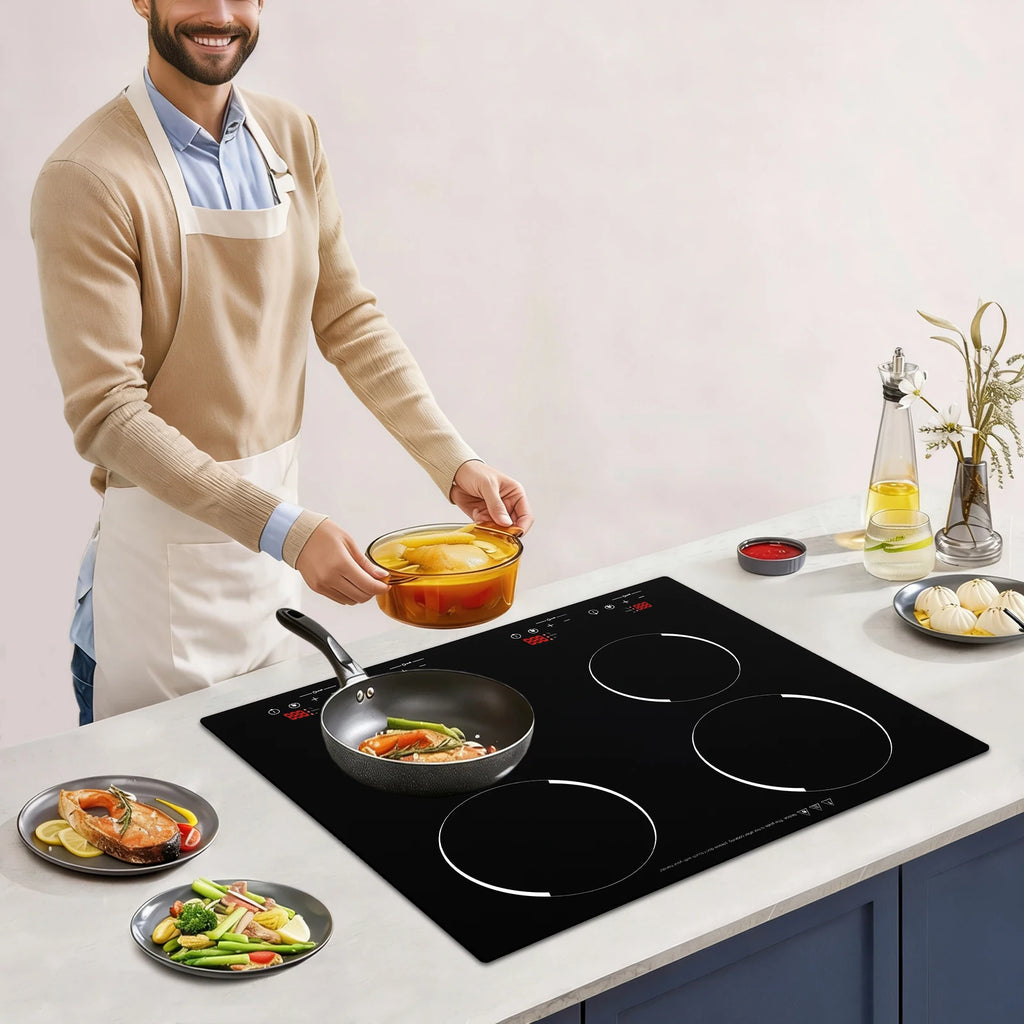 3000W Electric Ceramic Cooktop 4 Burners 110V, Infrared Radiant Stove with 9 Power Levels, Built-in Countertop Kitchen Cooker