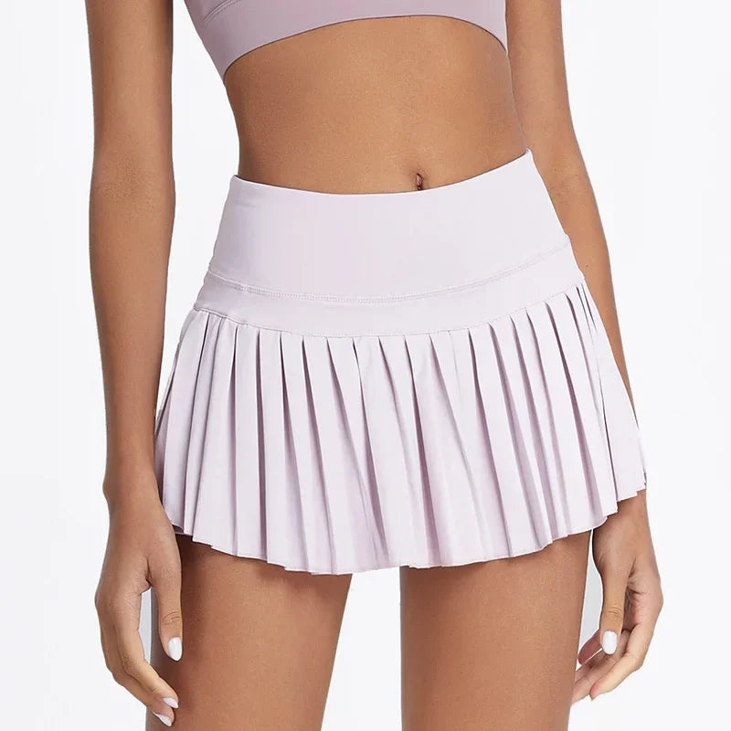 Summer Women Sports Anti Exposure Pleated Golf Tennis Skirts Fitness High Waist Elastic Athletic Run Shorts With Pocket