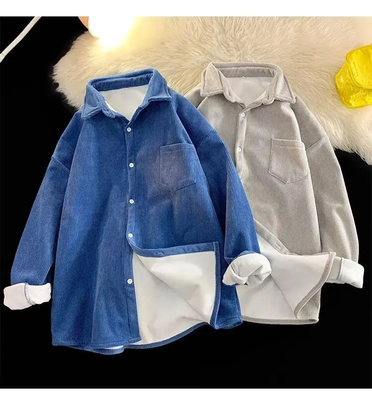 Corduroy Long Sleeve Shirt Jacket Men's Autumn Winter Thickened Casual Wear Resistant Embellished Standard Fit Youth Fashion