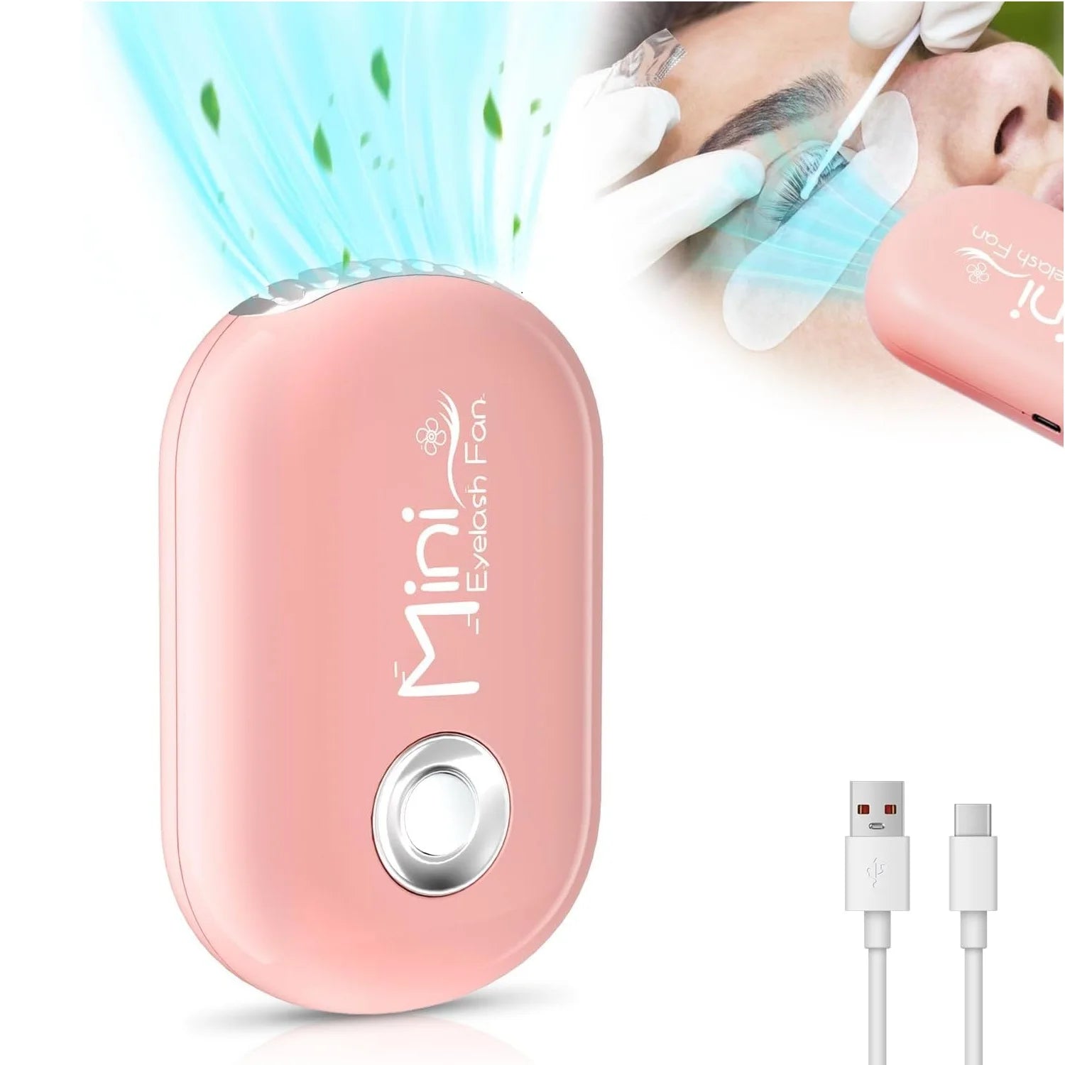 Portable Handheld Eyelash Fan Dryer With USB Rechargeable Lash Extension Fans With Air Blower For Makeup Drying & Cooling, Pink