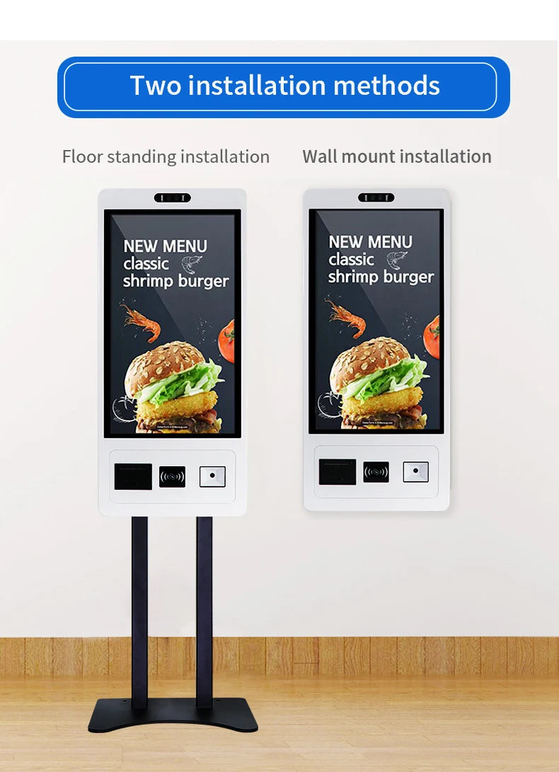 Function Self Service Ordering Totem Machine Wall With Barcode Scanner and Printer Desktop Payment Kiosk 21.5" 23.8" Multi
