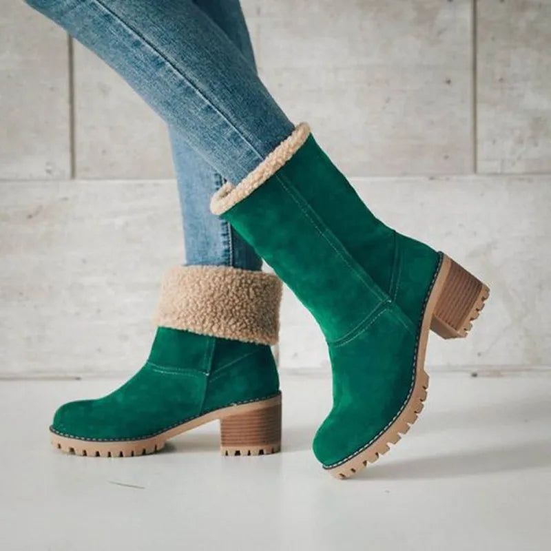 Winter Fashion New Casual and Comfortable Fashion Boots Plus Velvet Warm Square Heel Round Toe Solid Color Women's Boots