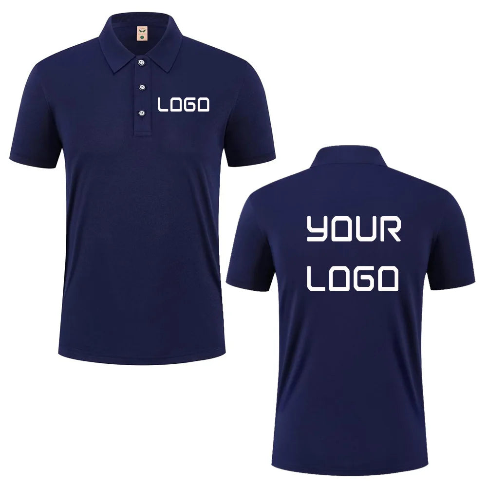 Summer casual polo shirt with custom logo print text image design, breathable workwear short sleeves, polo shirt for men women