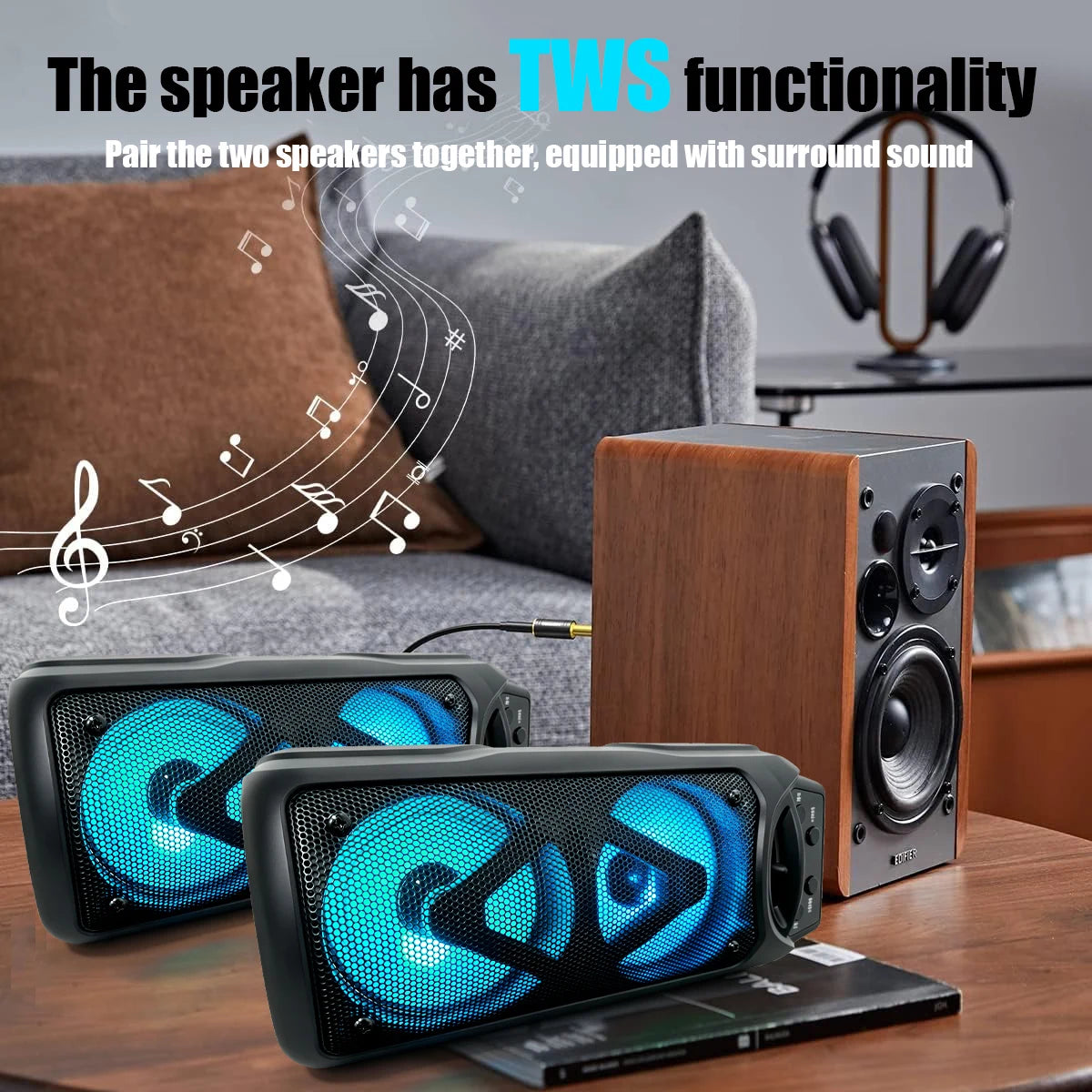 Wireless Portable Bluetooth Speaker 2000W Big‑Volume Heavy‑Bass Speaker, RGB Colorful Light Effect,