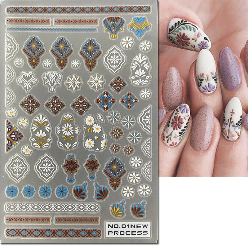 3d Nail Art Ultrathin Decals Blue Pink Blossom Florals Flowers Leaves Nail Stickers Decoration For Nail Tips Beauty