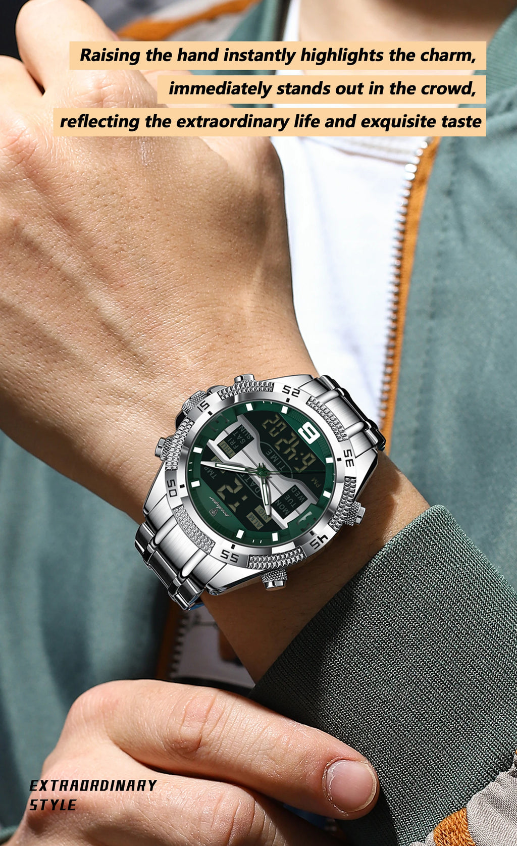 POEDAGAR LED Luxury Men Watch Sports Dual Time Display Digital Luminous Week Date Man Wristwatch Electronic Quartz Men's Watches