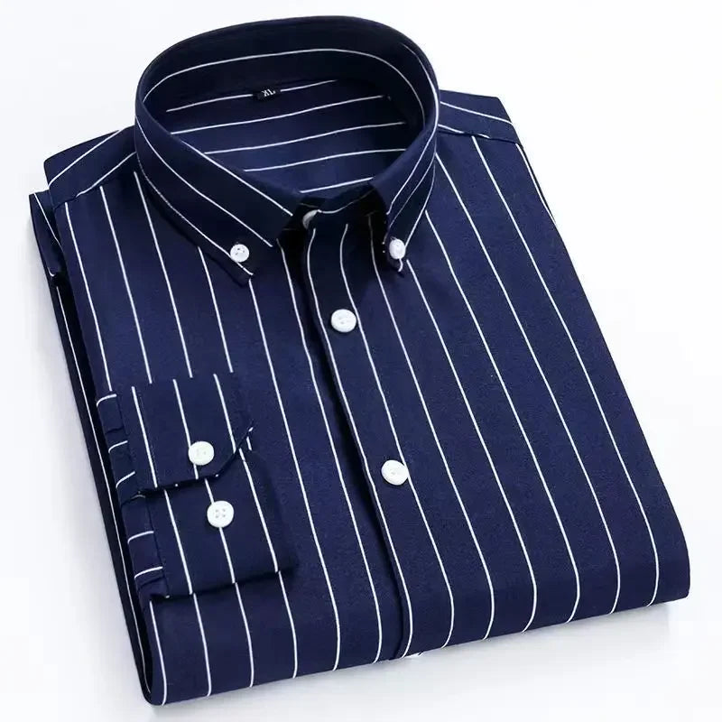 Stylish Men's Striped Shirt Printed Casual Business Dress Shirts Long Sleeve All-Match Slim Fit Fashion Korean Streetwear Shirts