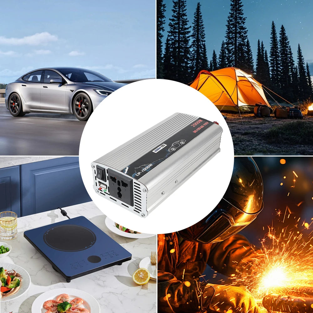 2000W DC/AC Inverter 12V To 110V 220V AC Power Socket With USB Charger Switch Car Inverter Solar Power Storage Battery Converter