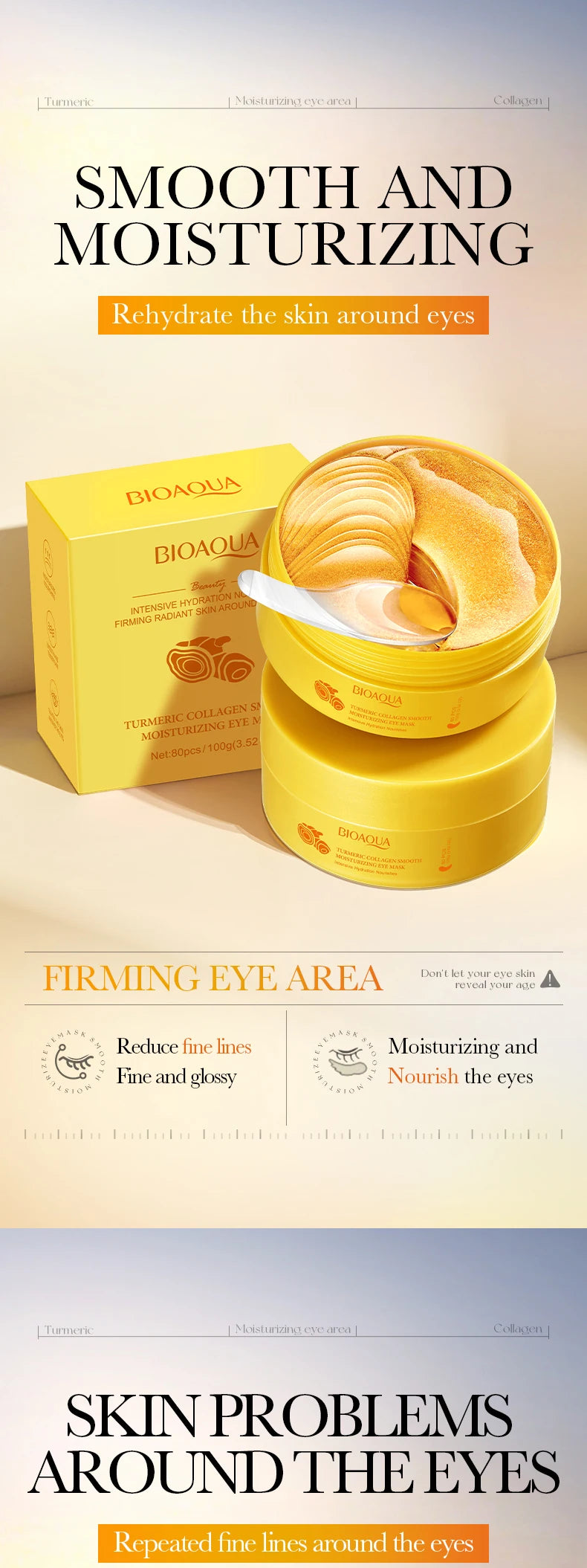 1 Box of 80Pcs Collagen Moisturizing Eye Masks, Eye Patches, Containing Collagen Ingredients, Moisturize and Nourish the Skin Ar