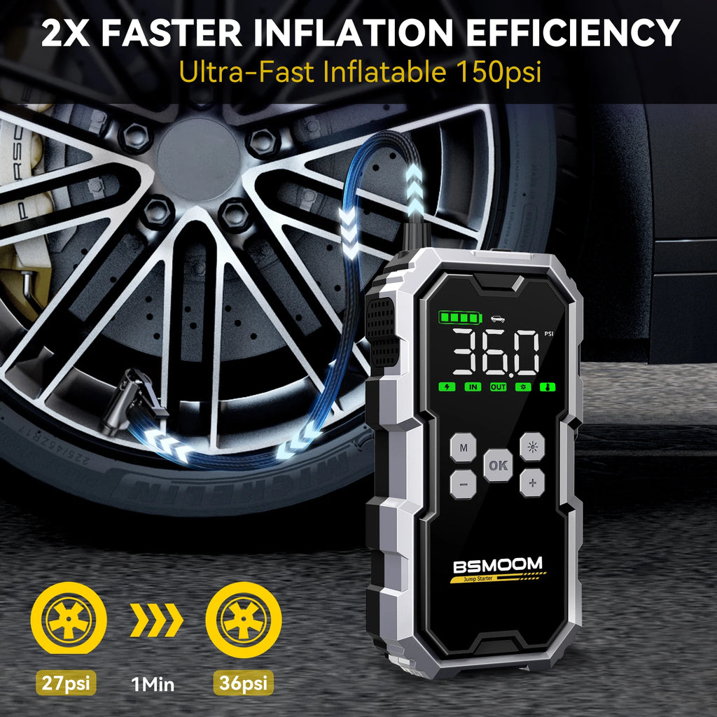 Car Jump Starter With Air Compressor LCD Screen 21800mAh Portable Booster Charger ,6000A Powerful Car Battery Starting Device,Car Battery ChargerFor12V(ALL Gas/10L Diesel) Start The Car Quickly, USB Input/output, LED Emergenc