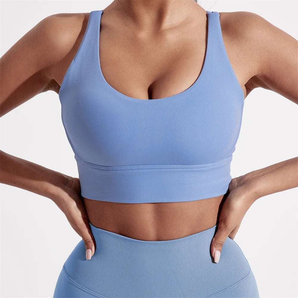 Solid Color Women Fitness Sport bra top soft tight Comprehensive training jogging gym yoga underwear cross back With chest pad