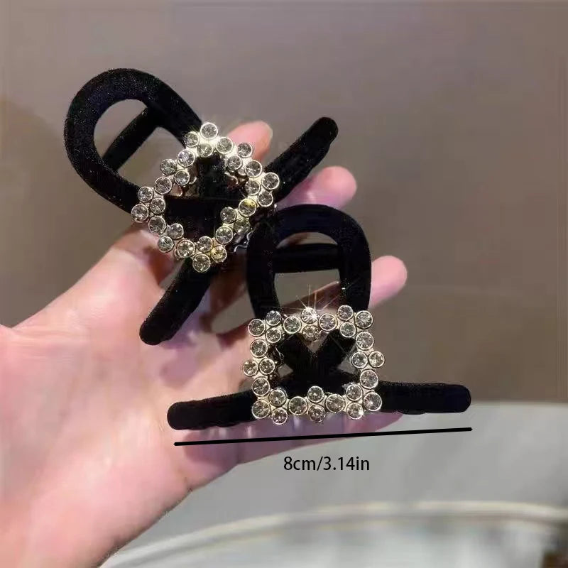 Black Flocking Rhinestone Hair Clip for Women Elegant High Ponytail Shark Clip Fashion Girls Hair Clamp