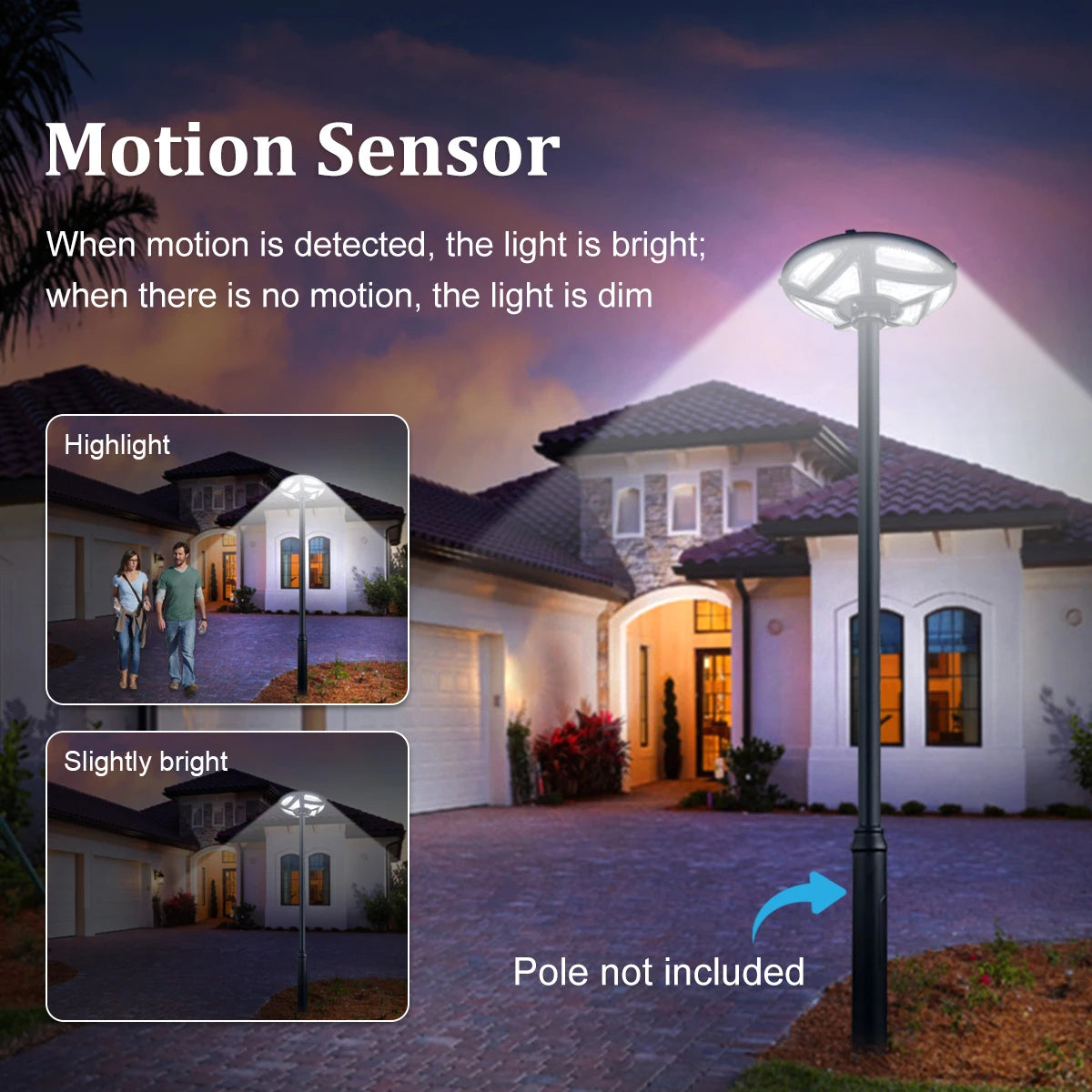 High Brightness Solar Garden Light 444 LED 3 Color Modes Dusk to Dawn Outdoor Solar Street Lamp IP65 Waterproof for Yard Patio