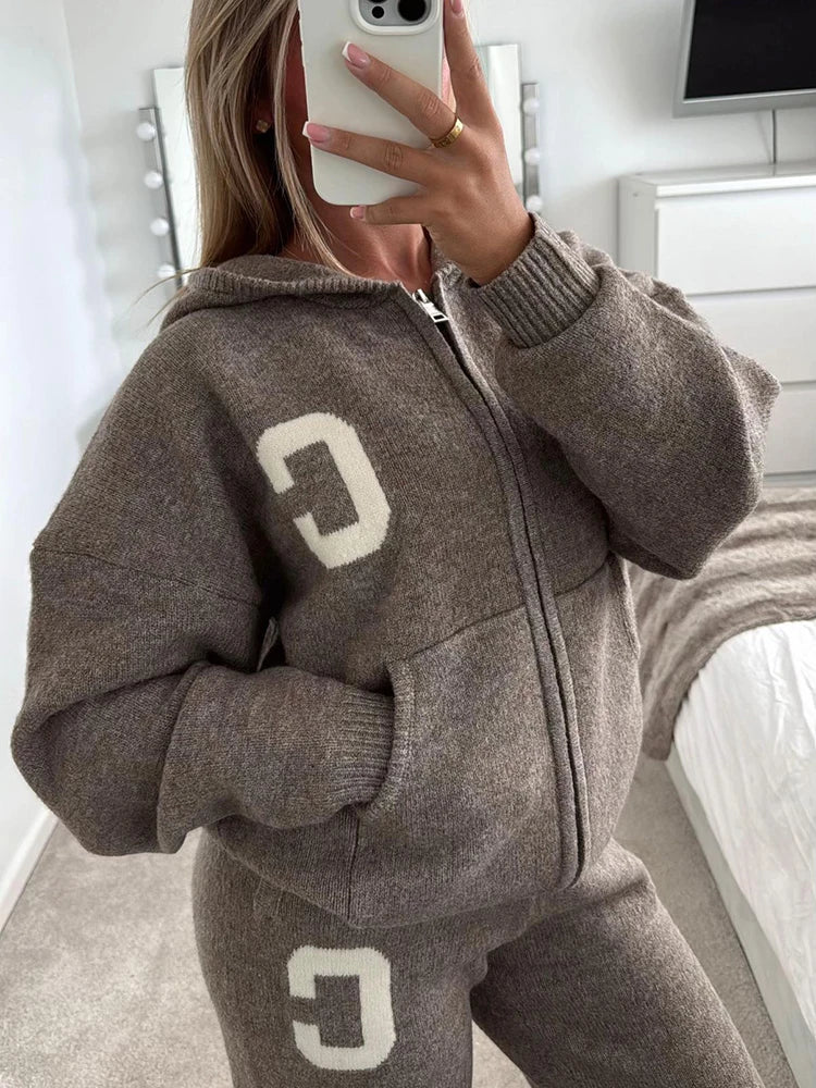 Jacket Tracksuit Two‑piece Set Knit Jacket Clothes Hooded Knit Woman Tracksuit Hooded Knit Coat Pants Trousers Women Clothes