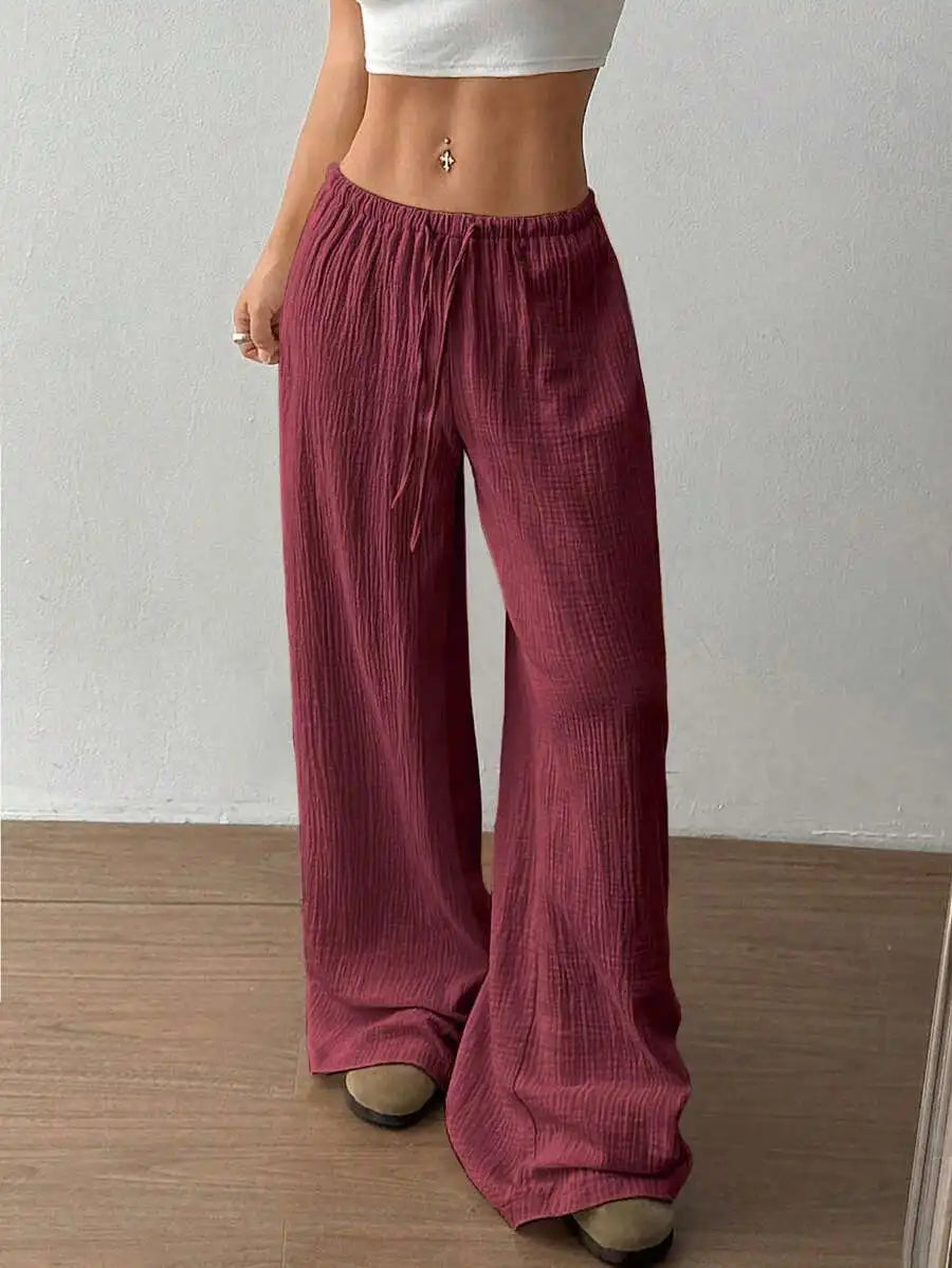 Women's Elegant Versatile Elastic Waist Comfortable Casual Pant Slightly Elastic Simple Solid Color High Waist Wide-leg Pants