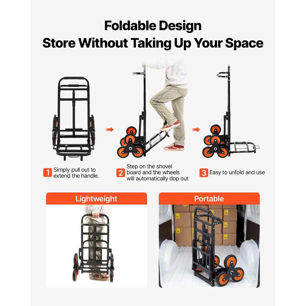 SucceBuy Stair Climbing Cart 220 lbs Stair-Climbing Capacity Heavy-Duty Folding Trolley Cart w/ Telescoping Handle for Groceries