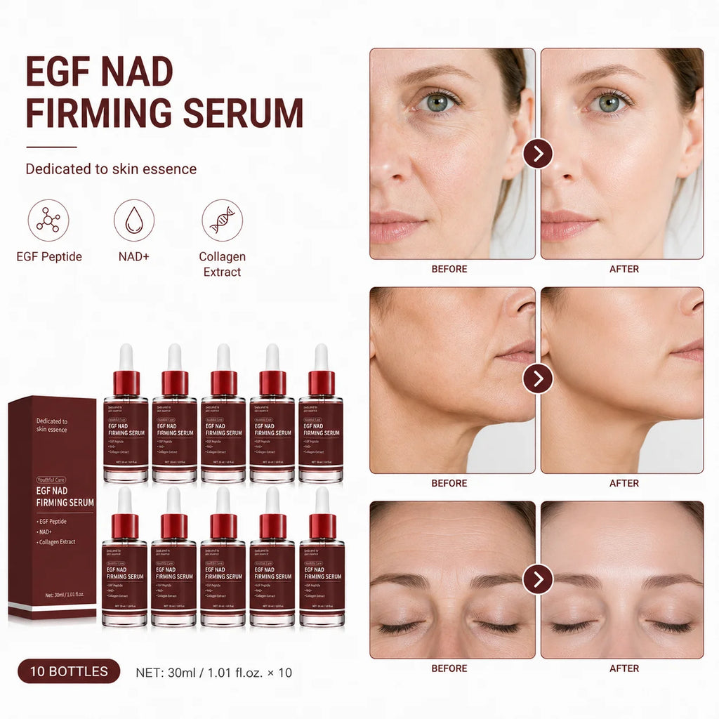 10PCS EGF Peptide NAD+ Firming Serum with Collagen, Intensive Firming & Hydrating Face Care for Smooth Plump-Looking Skin, 30ml
