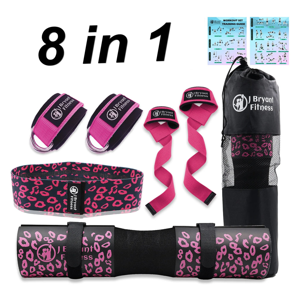 Barbell Pad Set with Carry Bag Weightlifting Wrist Wrap and Gym Ankle Straps for Lunges Hip Thrusts Powerlifting Deadlift