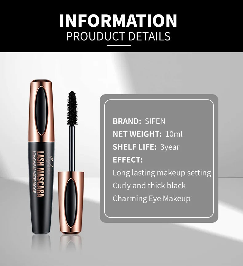 SIFEN Waterproof Mascara Black Long Lasting Curling Thick Lengthening Eyelash Extension Smudge-proof Eye Makeup Cosmetics