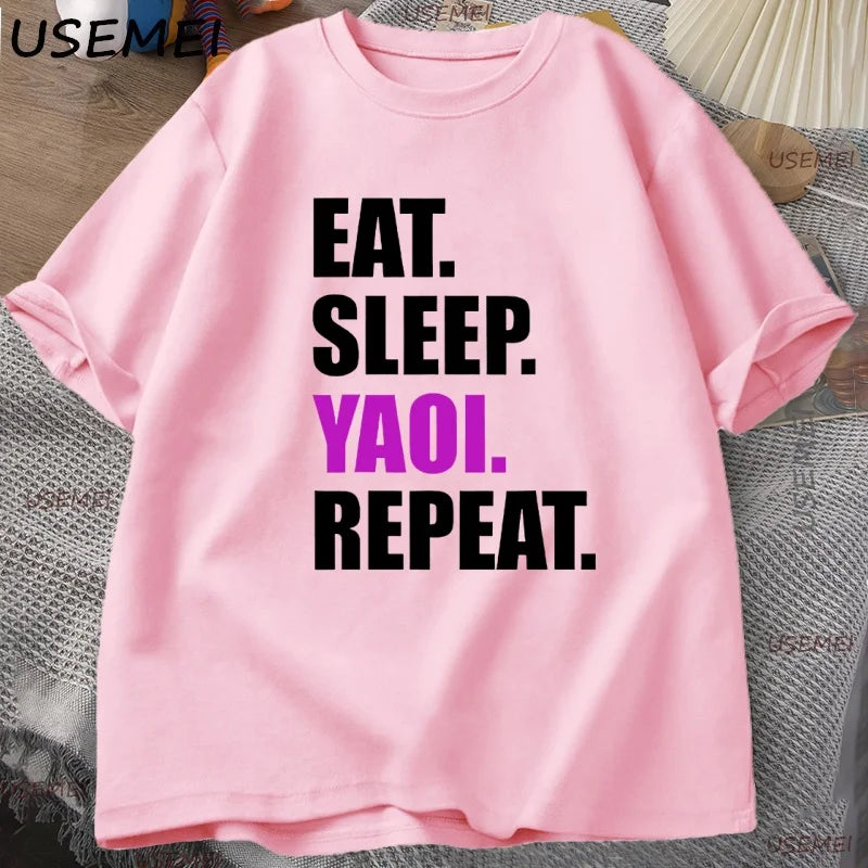 Eat Sleep Yaoi Repeat T Shirt Manga Tshirt Men Women Cotton Breathable T-shirt Men's Short Sleeve Round Neck Tees Clothes