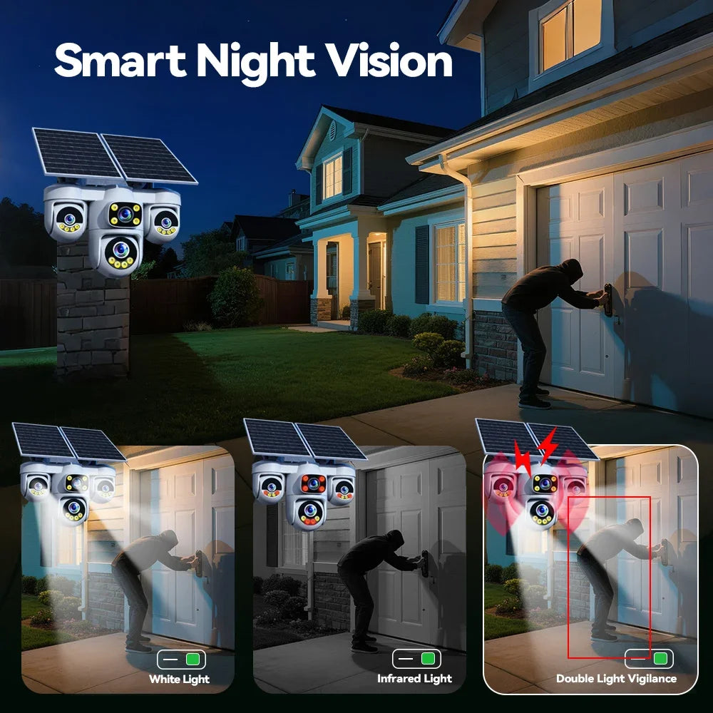 4-Screen 4G Solar Security Camera 20MP PTZ Outdoor Cam with AOV Mode 5X Zoom 12000mAh Battery Wireless CCTV Surveillance O-kam